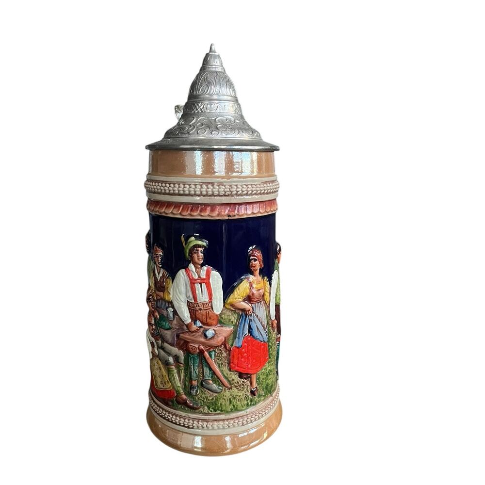 Vtg Gerz German Beer Stein Pewter Lid Tall Feast Celebration Oktoberfest 3 Liter - Picture 2 of 8